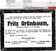 Gruenbaum Fritz Obituary